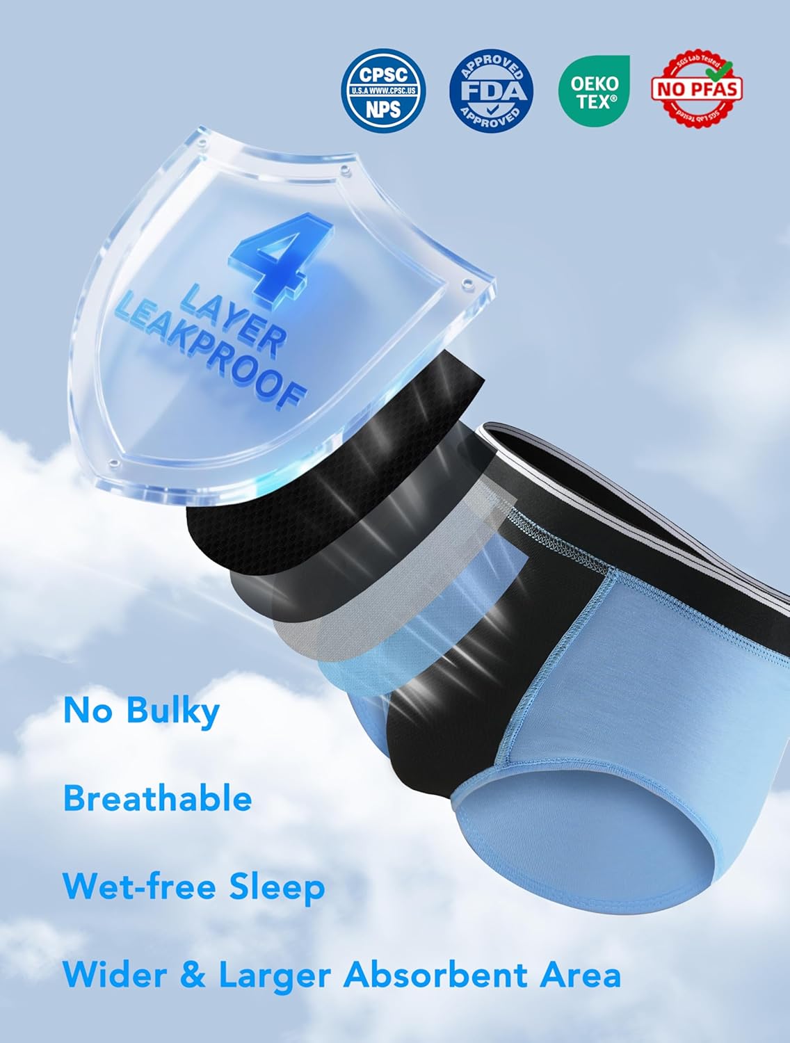 TIICHOO Incontinence Underwear for Boys Washable Absorbent Leakproof Boxer Briefs 5 Pack - Image 3