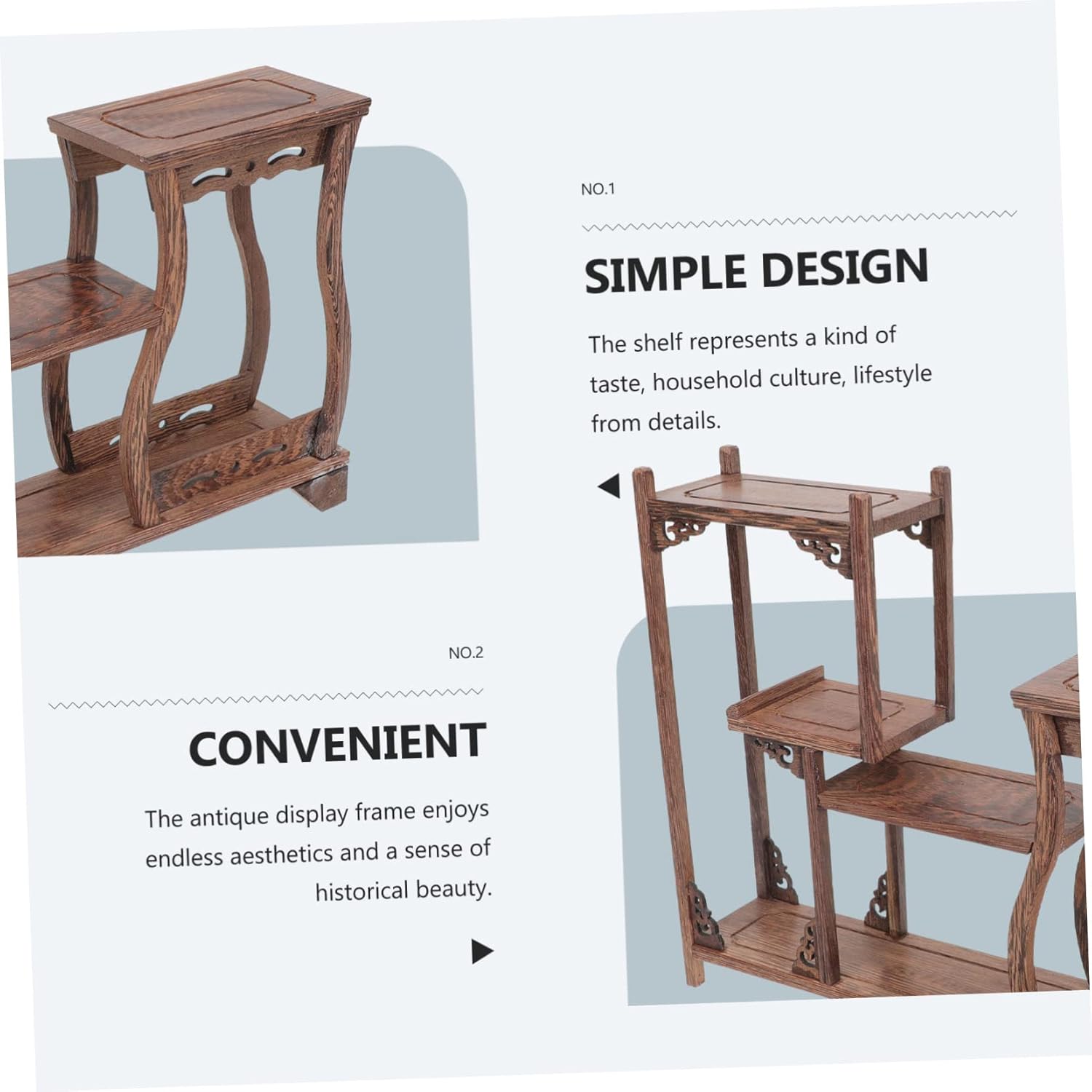 VOSAREA Wooden Antique Curio Display Rack Elegant Jade Crafts Stand for Tea Canisters Decorative Items Rustic Home Decor for Antique Teapots and Cups