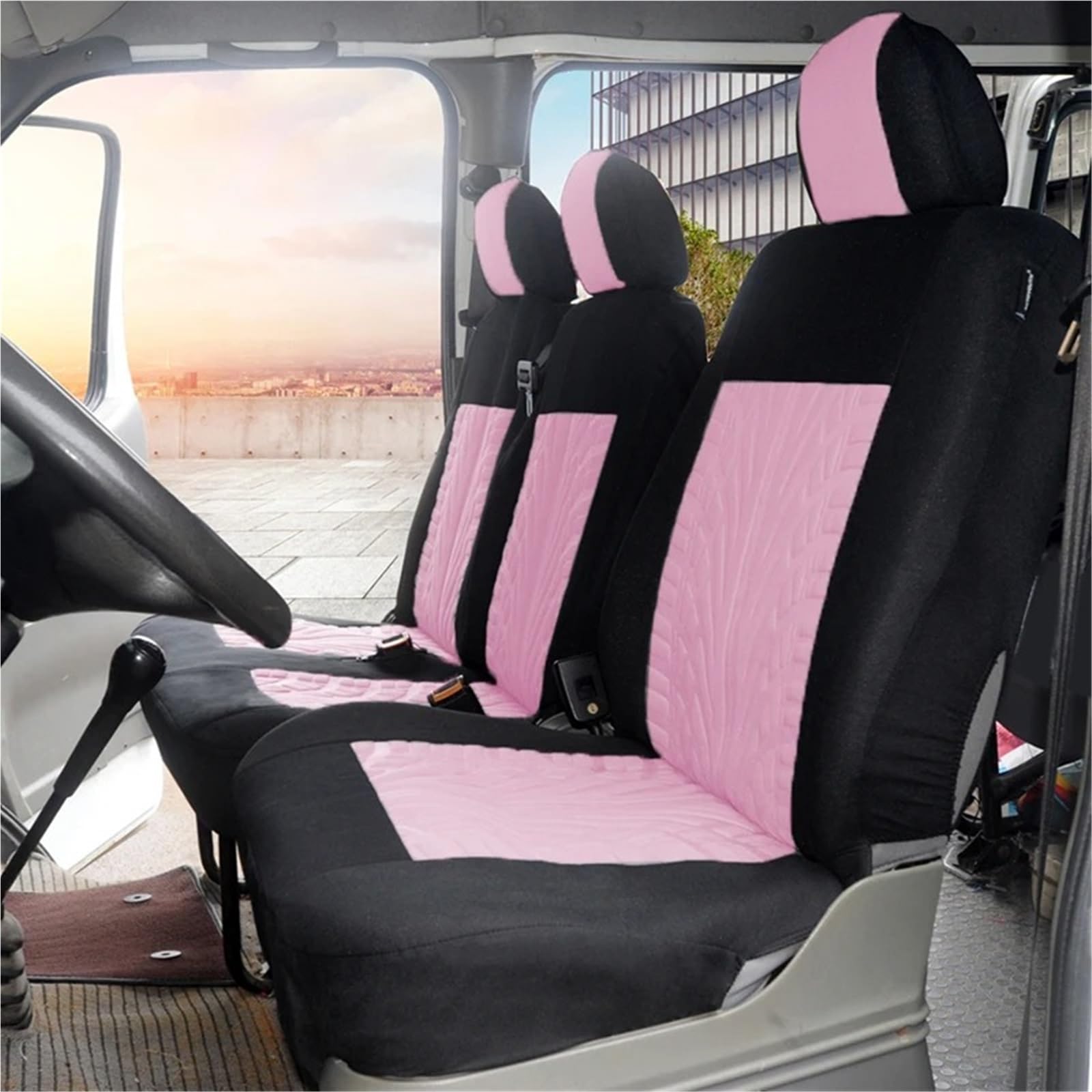 Autositzbezüge Set Universal Sitzbezüge Sitzbezüge Für LKW Van Bus Van Bus Fahrer Und Beifahrer 2+1 Sitzbezüge Einzel Und Doppel Vordersitz Auto Schonbezüge(PU Black Style)