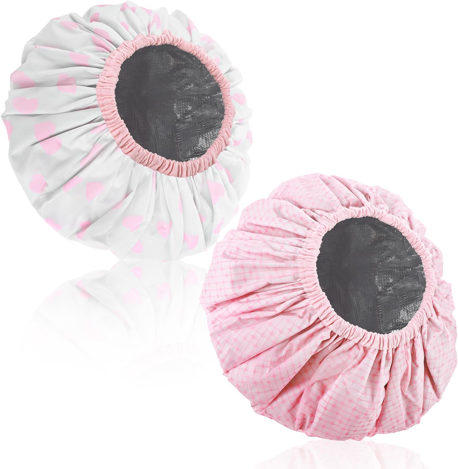 2 Pcs Deep Conditioning Hair Caps, Waterproof Double Layer Heat Steamer Cap, Large Hot Oil Hair Treatment Caps, Reusable Shower Caps Processing Caps for Long Thick Hair(Pink Series)