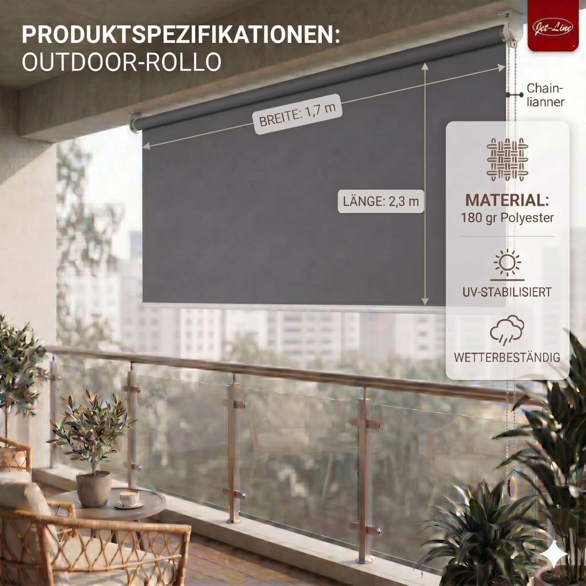 Jet-line® | Store Enrouleur Intérieur et Extérieur Occultant Anthracite/Gris - 170 pour Fenêtre et Terrasse