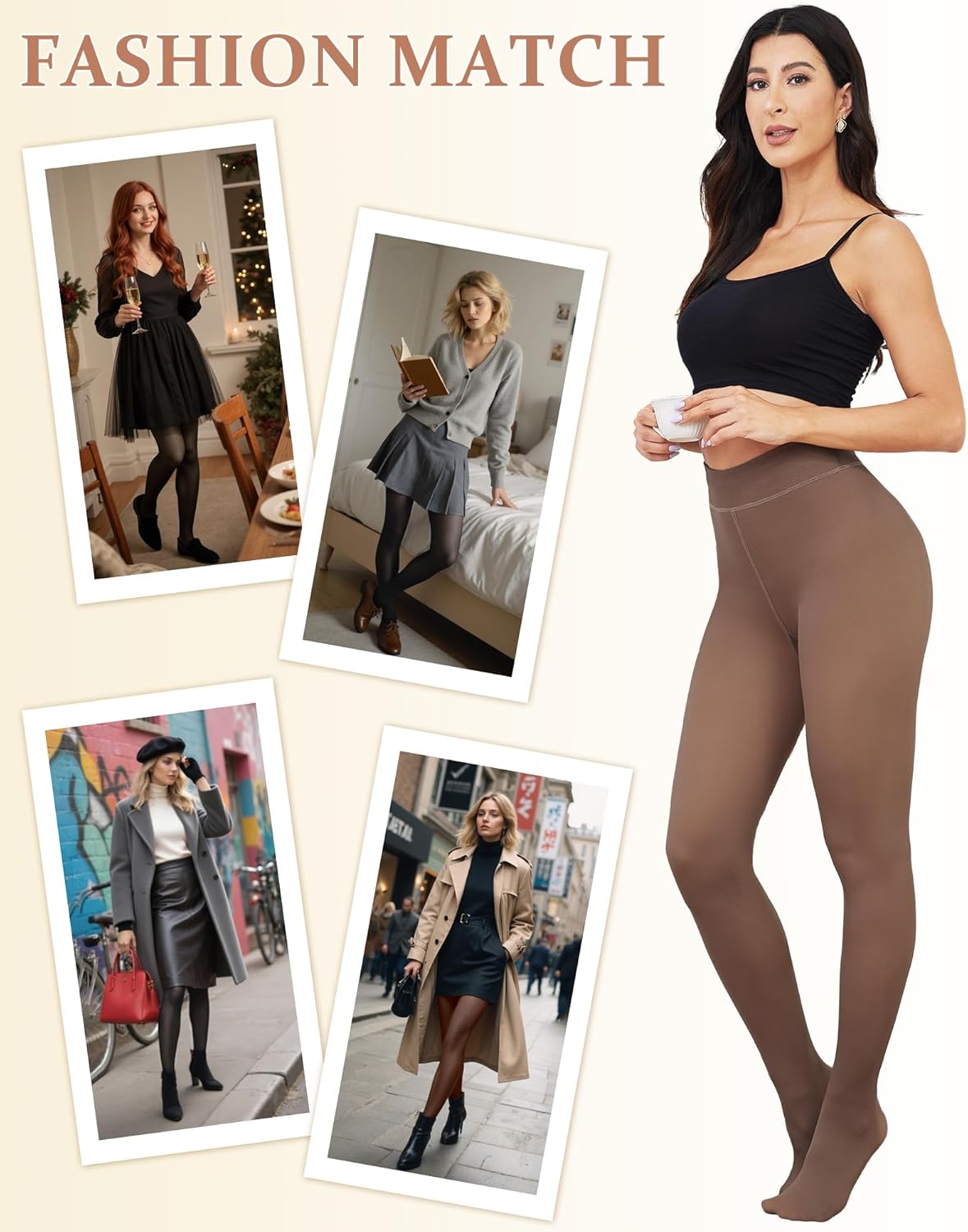 YSense 2 Pairs Fleece Lined Tights Women Fake Translucent Leggings High Waist Warm Thermal Pantyhose for Winter - Image 6