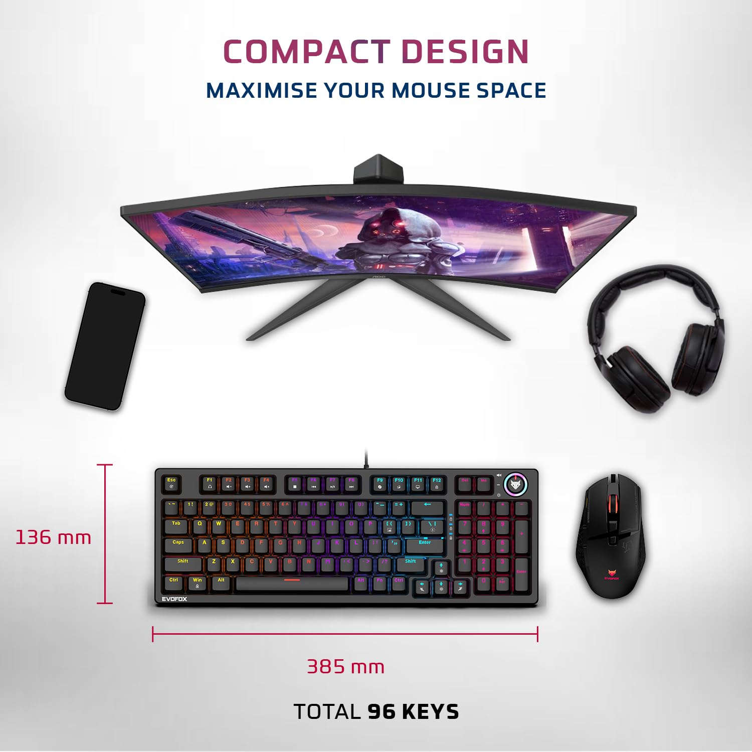 EvoFox Katana X2 FS Mechanical Gaming Keyboard | 3‑Pin Replaceable Clicky Blue Switches, Dynamic Backlighting, All Keys Anti‑Ghosting, Volume Knob, Copilot, Xbox Gamebar, Screenshot & More (Black) — Amazon image 3