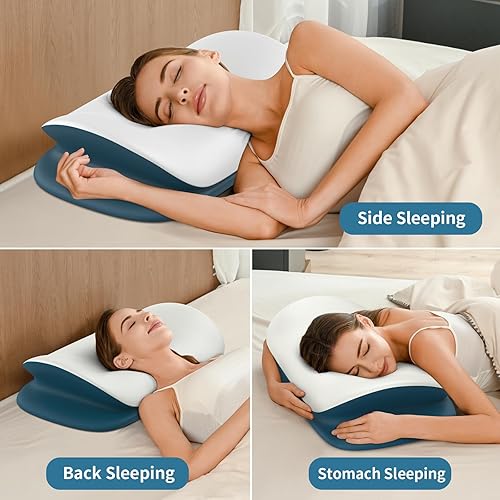 Miniatura 6 de Almohada cervical para el cuello para aliviar el dolor, almohadas ergonómicas de contorno de espuma viscoelástica para dormir de lado, espalda y