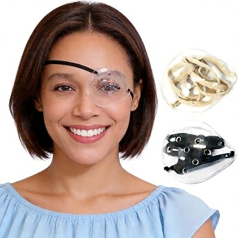 AMZVIO 2pcs Eye Shield After Cataract Surgery,Eye Shield for Sleeping after Surgery,Extended Elastic Band Longer & Wider for Adults Eye Protector Clear Eye Patch Black+Beige