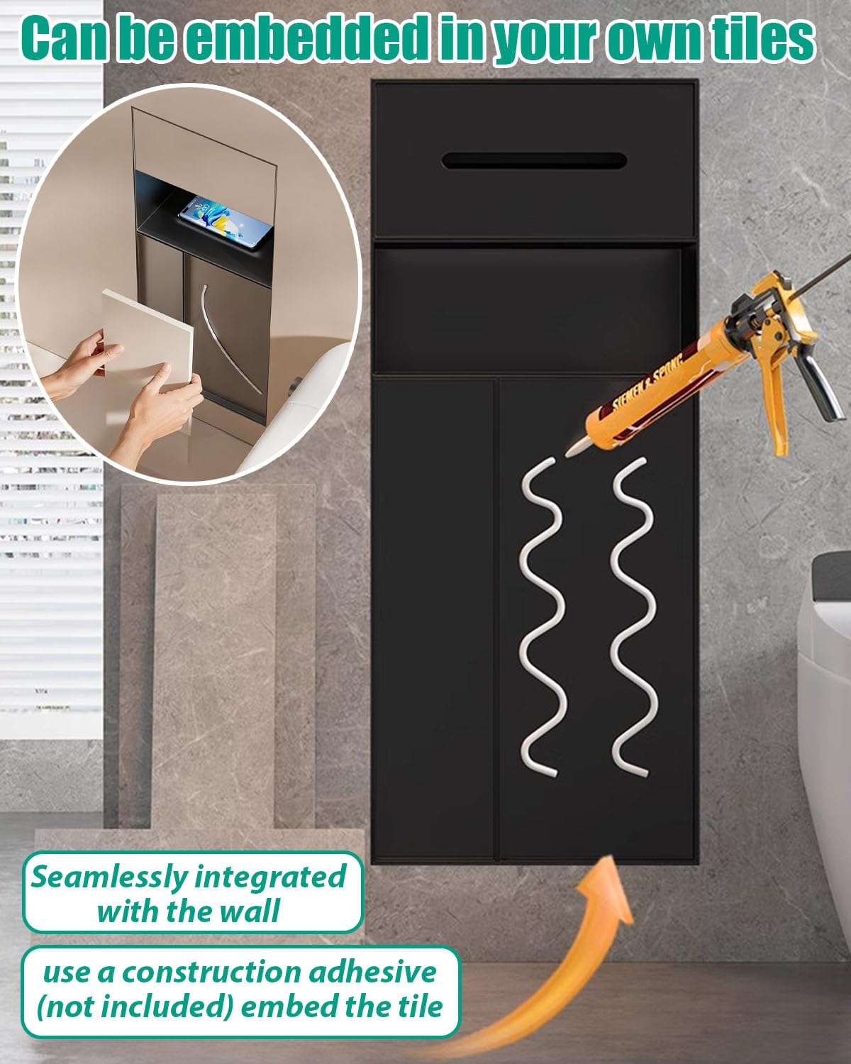 Vibeo Wandnische Dusche Versenkter Toilettenpapierhalter mit Abfalleimer, Toilettenpapiernische in Der Wand mit Spender, Eingelassene Wandregale für Das Badezimmer