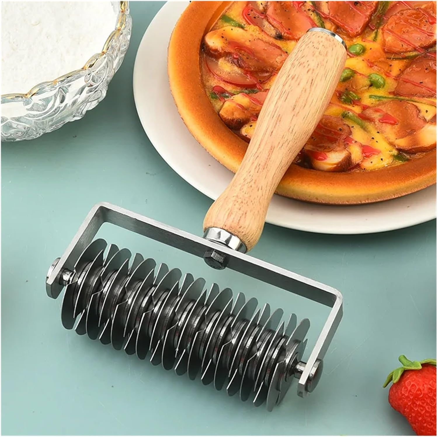 Compatible For Wood Handle Dough Lattice Roller Cutter Stainless Steel Noodle Pie Bread Pizza Slicer Pull Mesh Wheel Knife Baking Tools