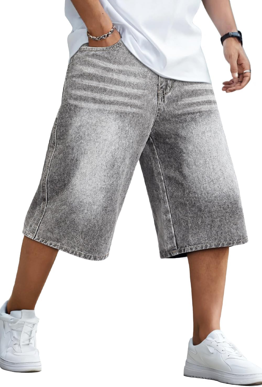 GINGTTO Mens Baggy Jean Shorts Loose Fit Long Denim Shorts Below Knee 15 Inch Inseam