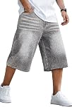 GINGTTO Homme sac Jean shorts en cuir long denim short en dessous du genou 14 Inch Inseam