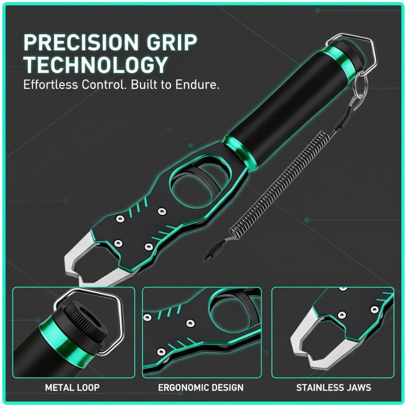Fischlippenzange mit Skala, Aluminium-Fischgreifer mit 360° Drehgriff und rutschfestem Griff, sofortiges Wiegen bis 39,7 lbs/18 kg, 11 in/28 cm Fischzange mit Lanyard und Karabiner