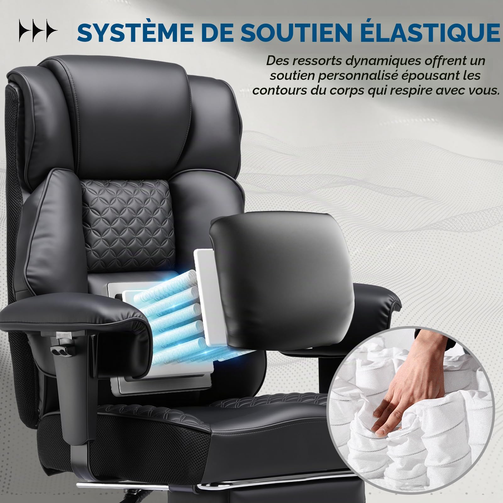 GTPLAYER Chaise de gaming, large chaise de bureau avec ressort de poche, chaise ergonomique pour PC, réglable et pivotante avec repose-pieds, en simili cuir, 180 kg, couleur noire