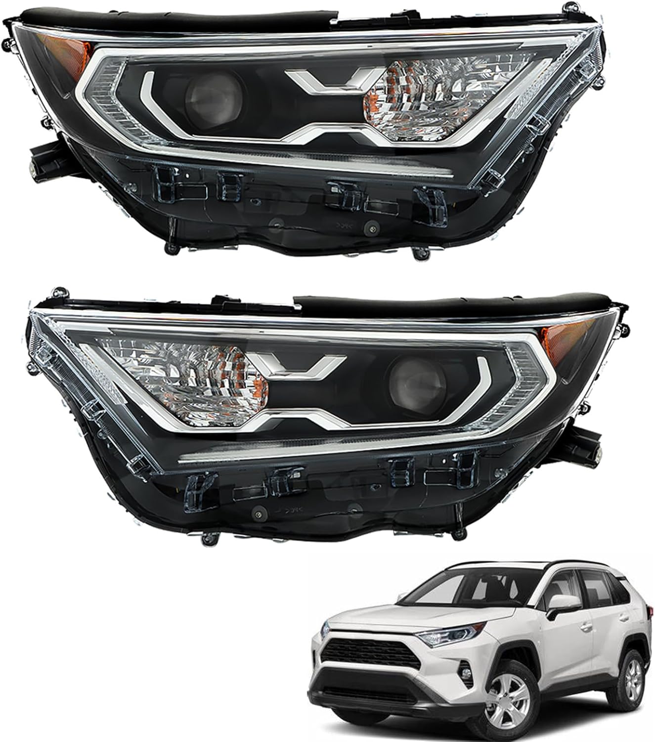 Headlight Driver and Passenger Side Assembly Headlamp Clear Lens Replacement for 2019 2020 2021 Rav-4 Hyb-ird XSE