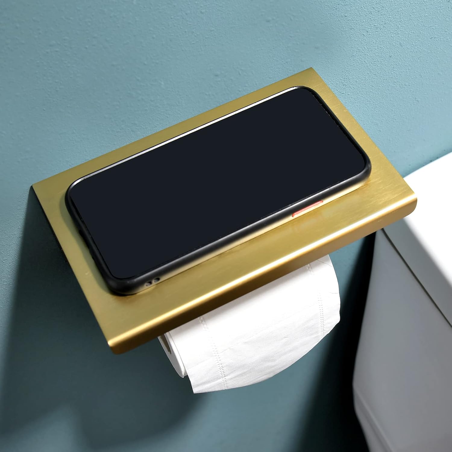 TNOMS Toilet Paper Holder with Shelf Modern Bathroom Hardware Accessories, Multifunctional Gold Toilet Paper Holder,Stainless Steel Wall Mounting