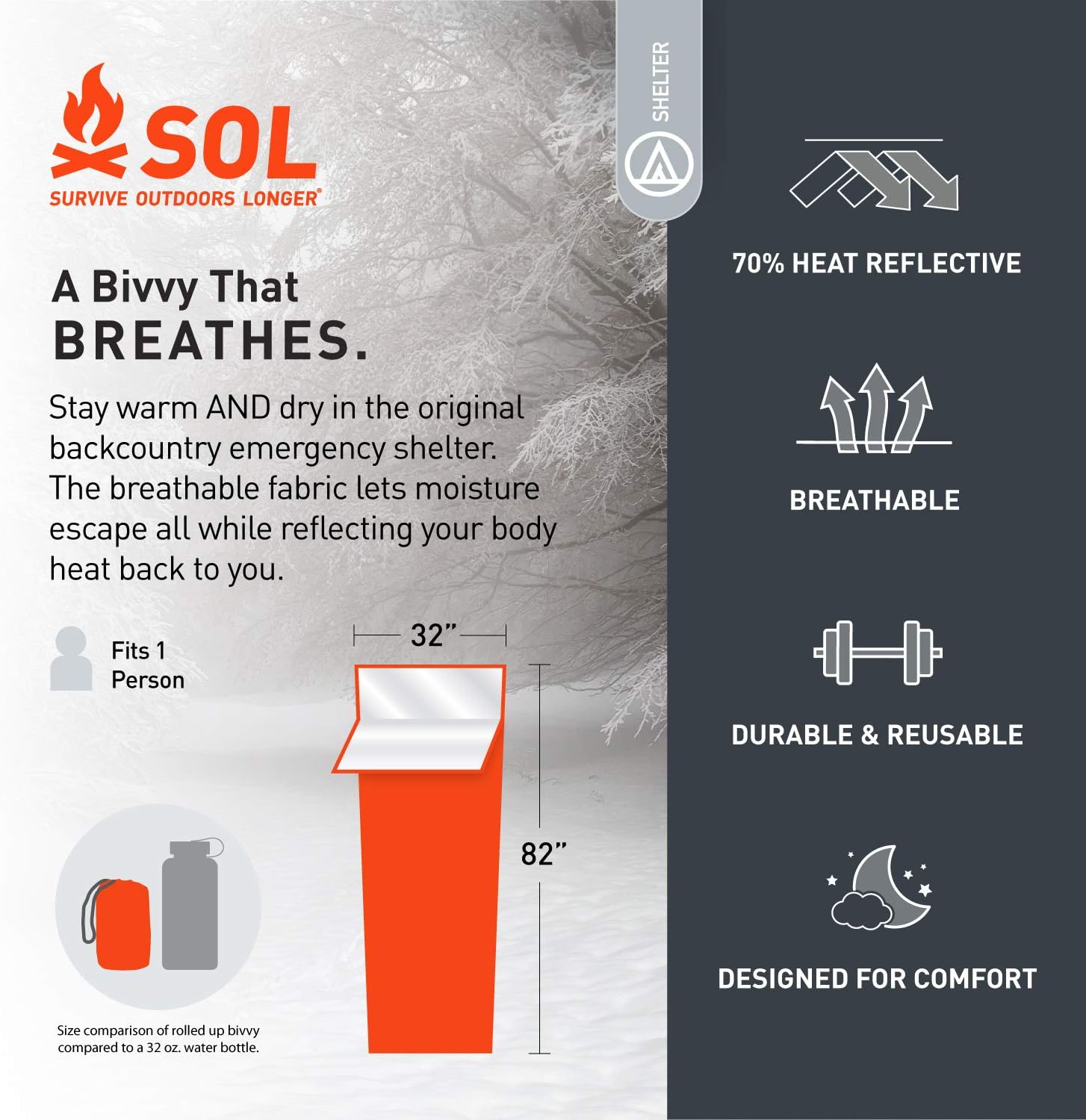Product Deal S.O.L. Survive Outdoors Longer S.O.L. 70% Reflective Emergency Escape Lite Bivvy