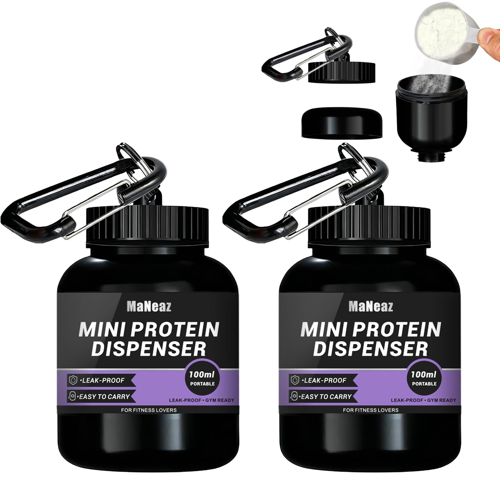 2 Piezas 100Ml Mini Distributore Di Proteine ​​In Polvere Contenitore E Imbuto Per Proteine Portatili Per Palestra Per Palestra Fitness Cross Training Sollevamento Pesi
