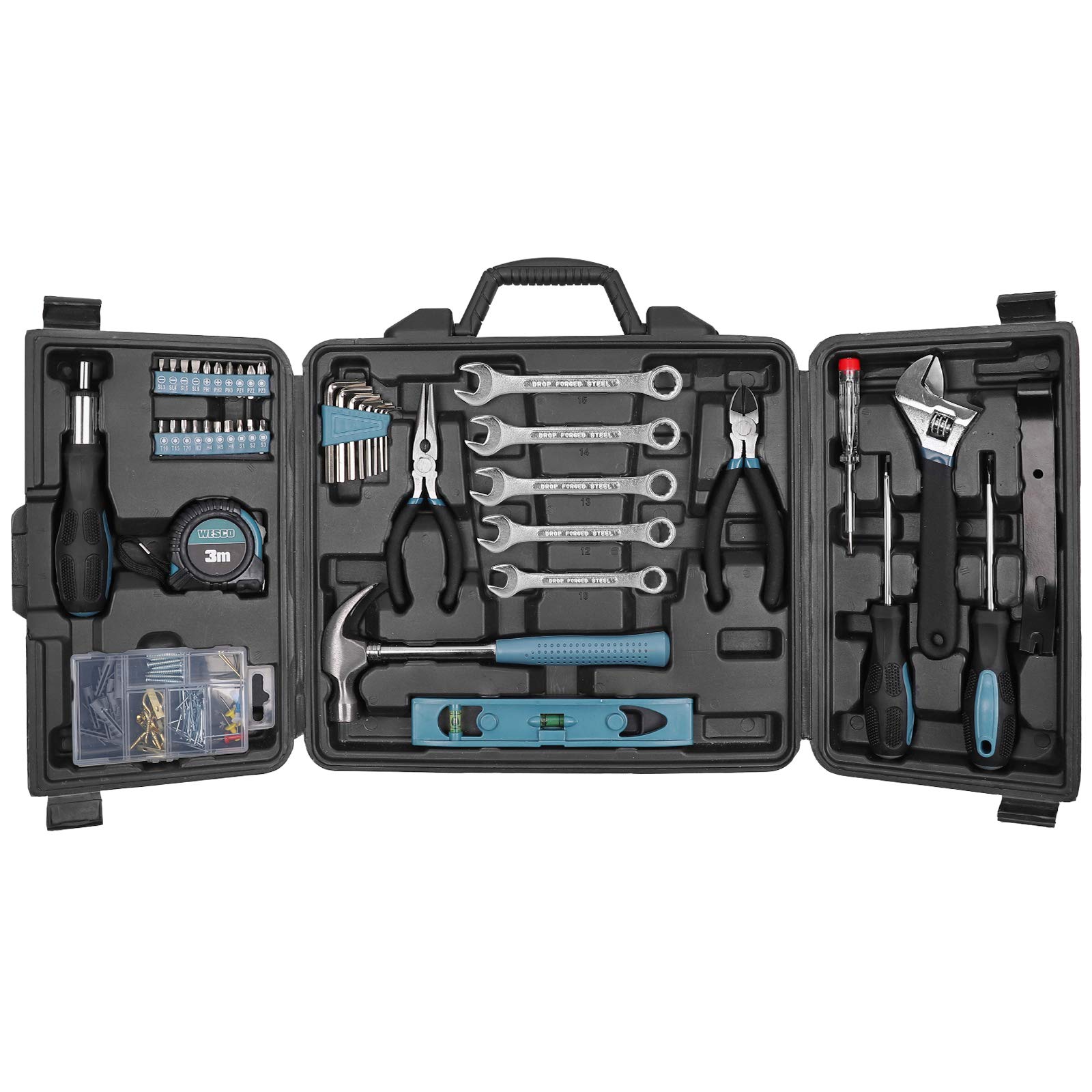 WESCO Tool Kit, Household Hand Tool Set, 144 Pieces Home Tool Kit with Storage Case/Box, house renovation, furniture repair, garden maintenance, toy assembly, DIY
