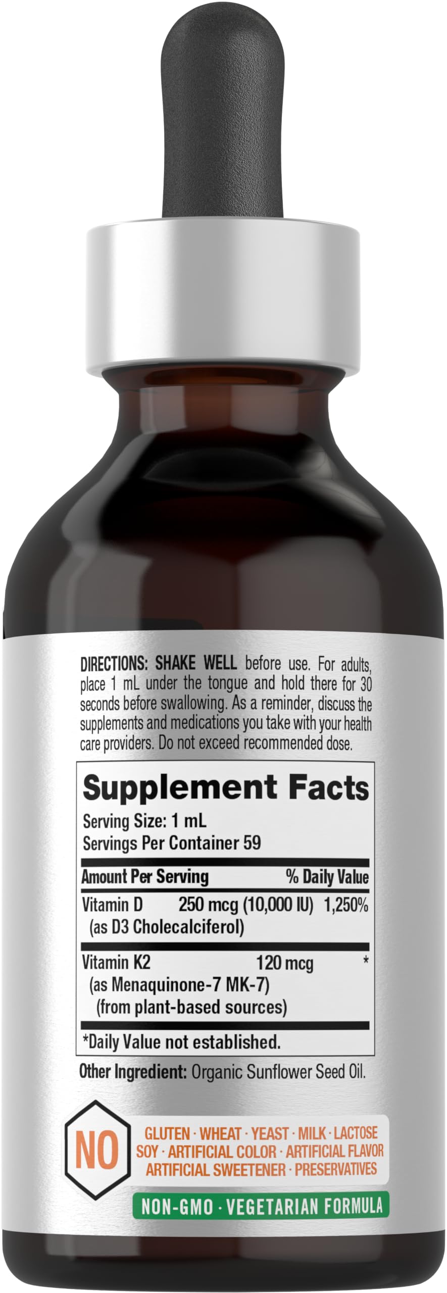 Horbäach Vitamin D3 K2 Liquid Drops | with MK7 | 2 Fl Oz | Vegetarian, Non-GMO, Gluten Free Supplement — Amazon image 2