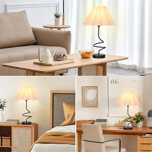 Miniatura 7 de Lámparas de mesa modernas, 3 vías regulables con control táctil minimalista para mesita de noche con puertos de carga USB A+C, lámpara de mesa