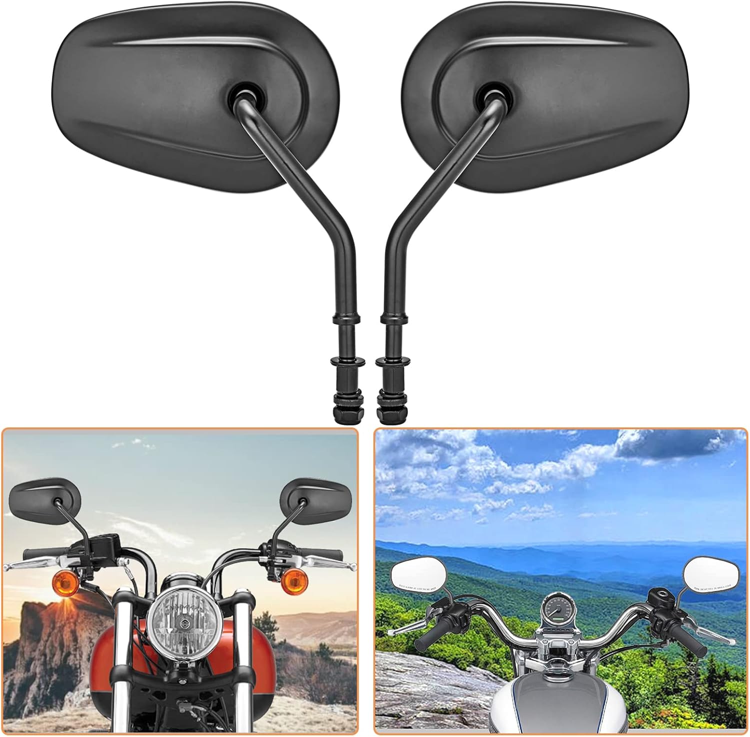 Mofun 8mm Black Sportster Mirrors Tapered Rear Mirror