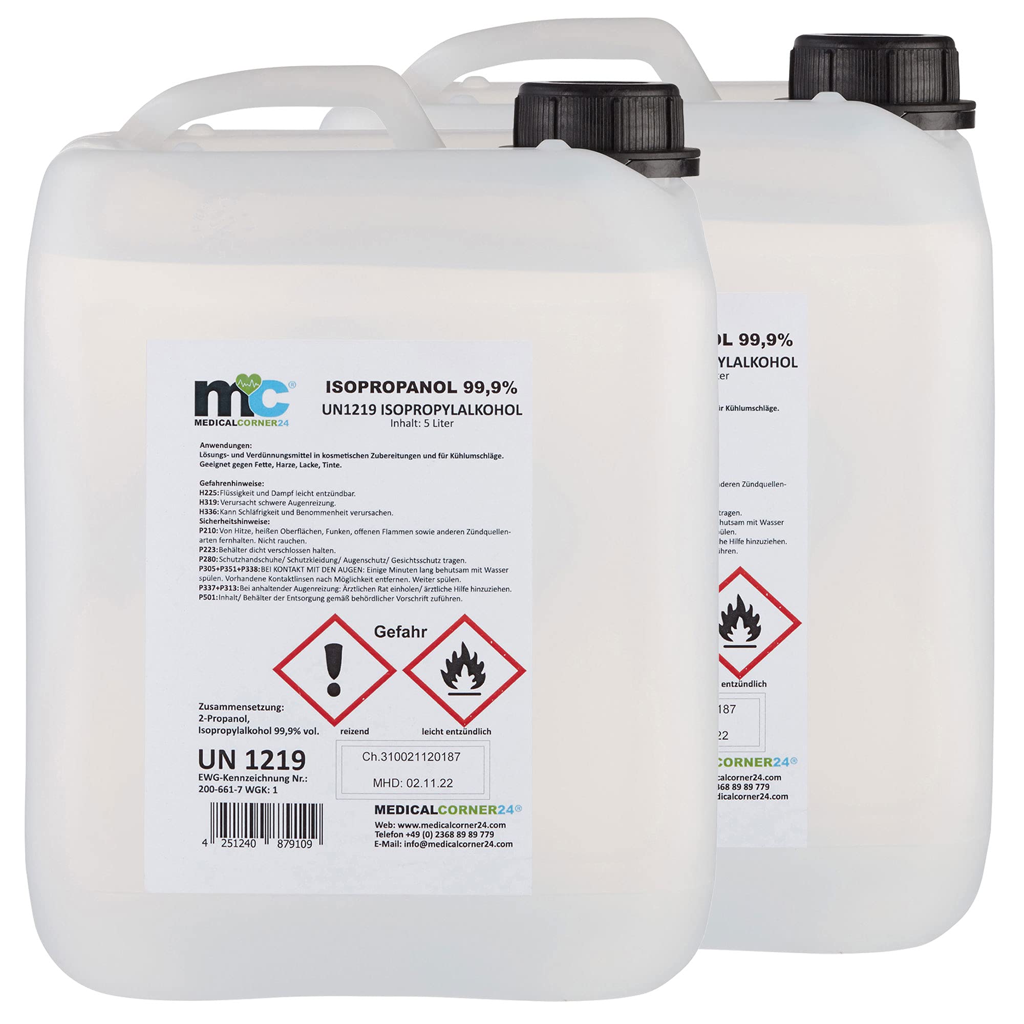 Medicalcorner24 Isopropanol 99,9% isopropylalkohol 2 x 5 l Bidón, Alcohol