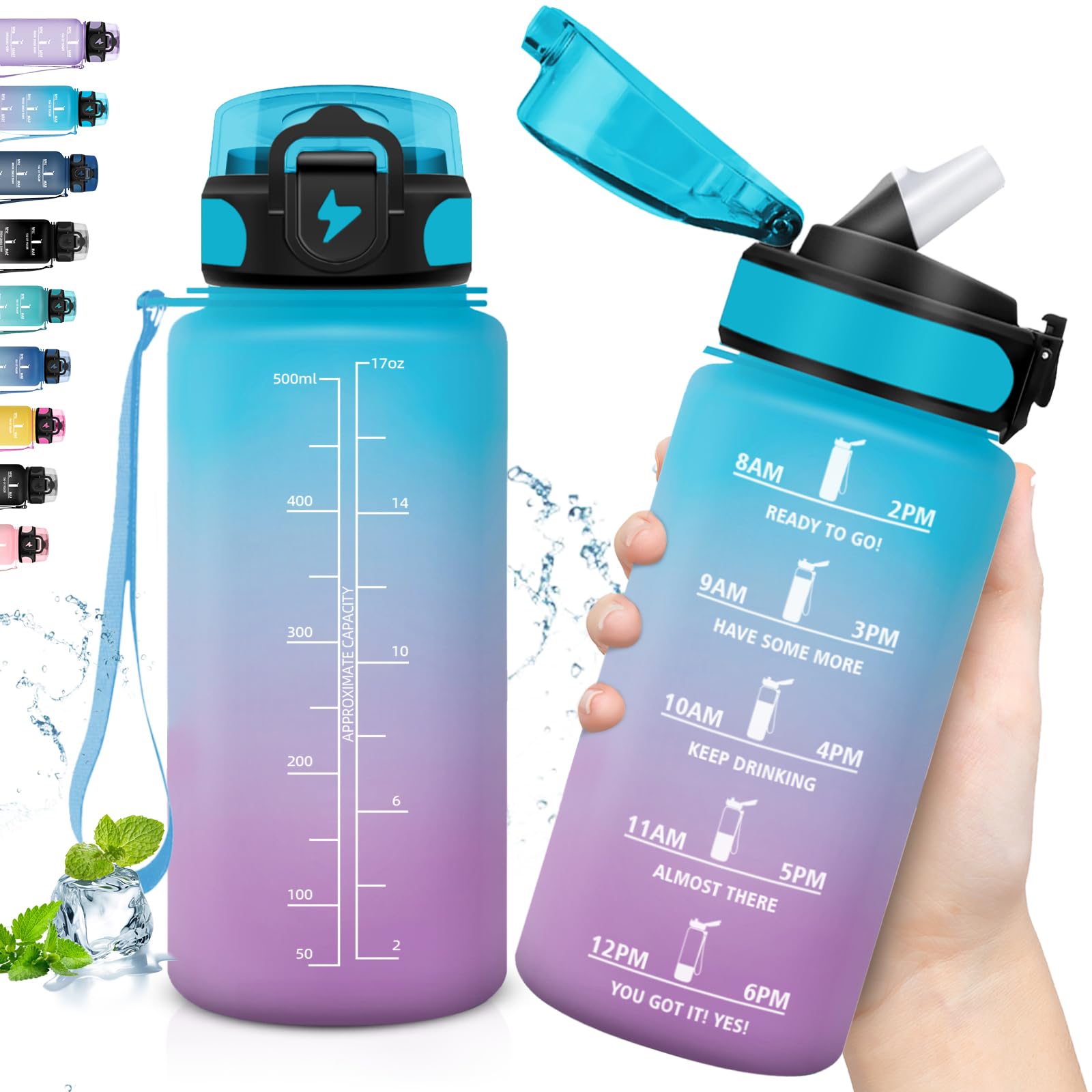 Grsta Boys Blue-Purple Drinking Bottle, 500 Ml Children's Drinking Bottle With Straw, Leak-Proof, Drinking Bottle For Carbonated Drinks, Easy To Clean, Water Bottle For School, Bike, Gym