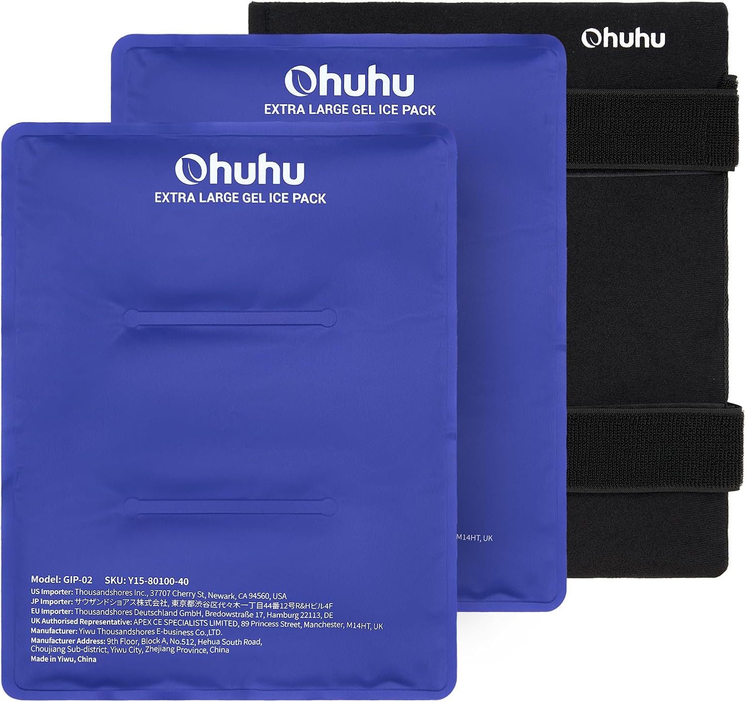 Ice Packs for Injuries 14" X 11": Ohuhu 2 Pack Hot Cold Gel Ice Pack X-Large Reusable Ice Packs with Wrap Flexible Pain Relief for Shoulder Legs Knee Back Hip Aches Injury Muscle Pain-Blue 2 packs Blue