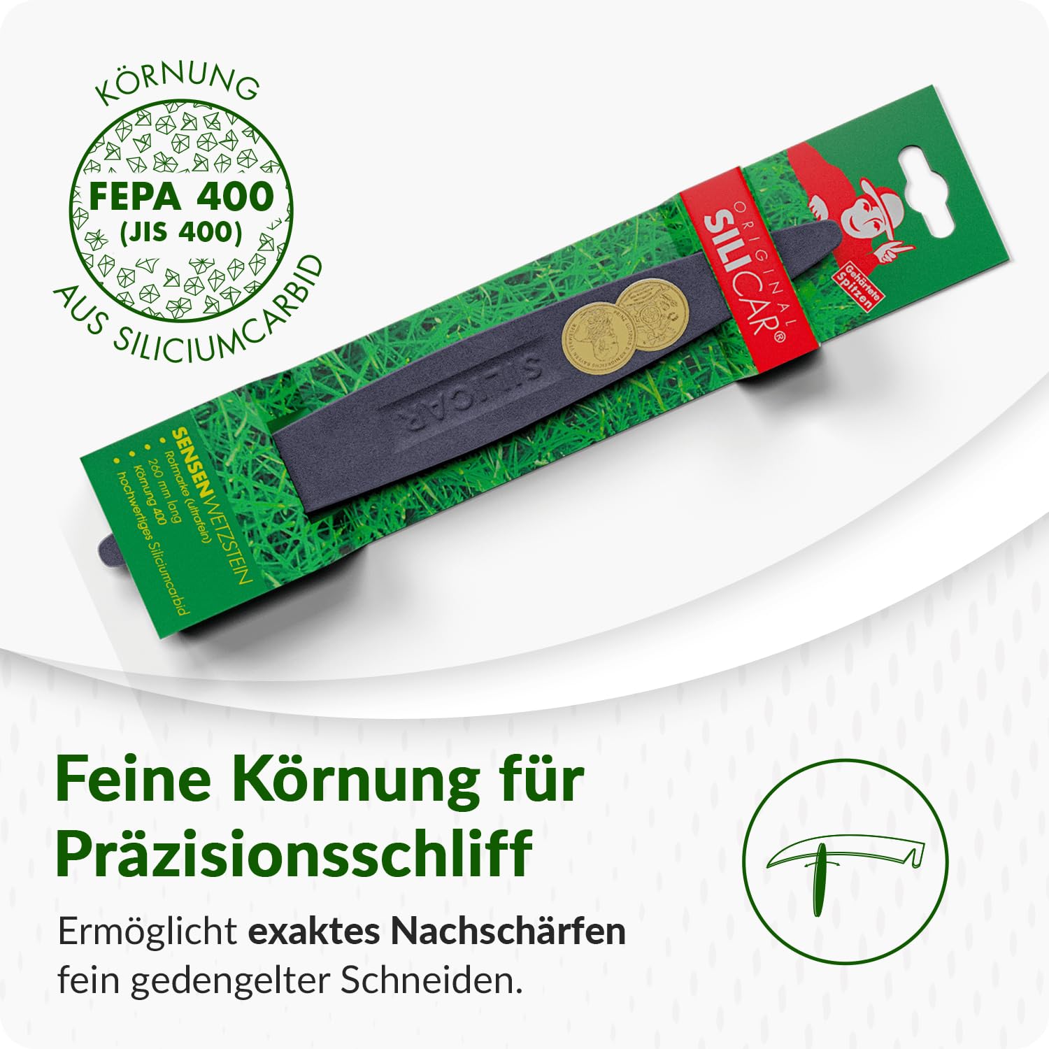 3er Set Wetzstein für Sensen – inkl. Sensenwetzsteine grob NK150 aus Norm alkorund, fein CD400 aus Siliciumcarbid und Schleifsteinhalter für Gürtel