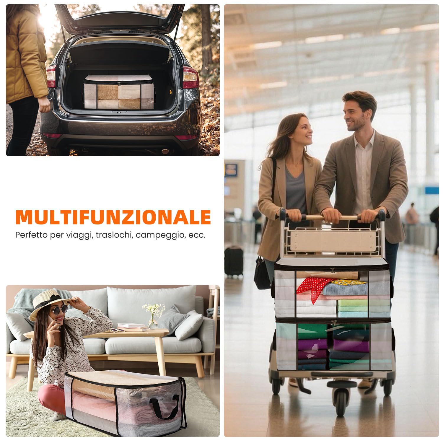 3 Pezzi Scatole per Vestiti Trasparenti 35L – Contenitori Pieghevoli con Cerniera e Manici – Organizer Salvaspazio per Armadio o Sotto Letto