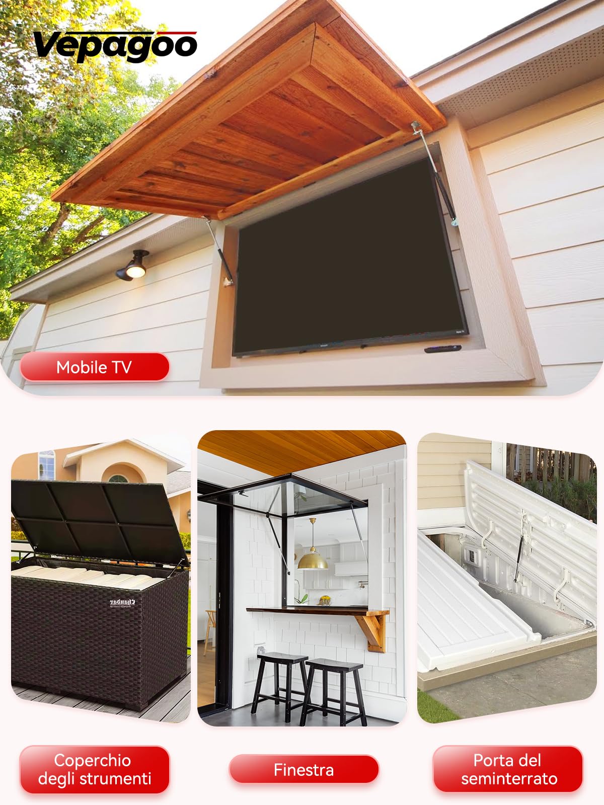 Vepagoo Molla a Gas 380MM 300N/31KG Universale Pistone a Mobili Gas Ammortizzatore, con Supporto a Forma di L per Mobile TV, Letto Contenitore, Finestra, Porte e Altri Progetti DIY, 2 PCS