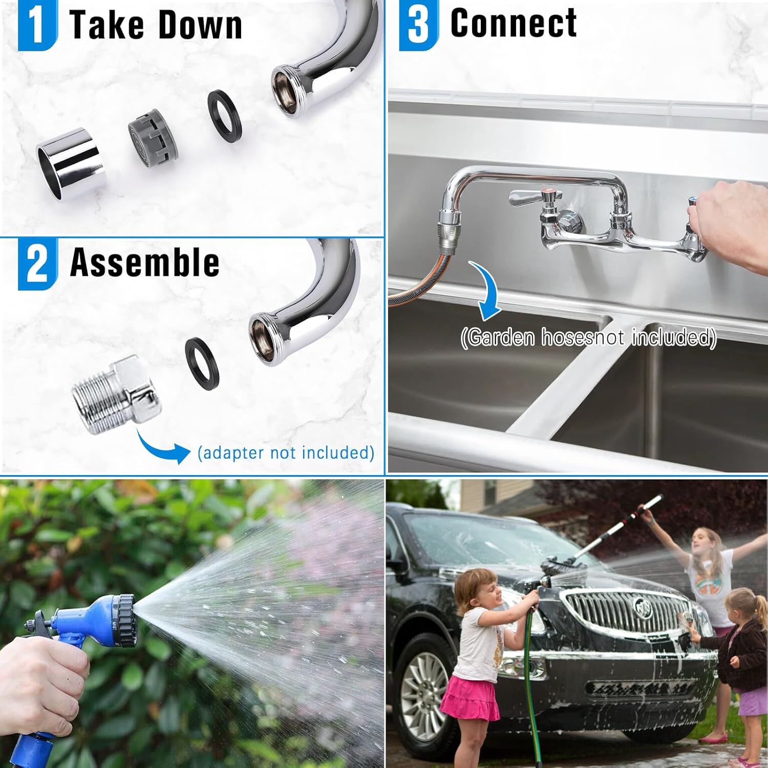 Wall Mount Kitchen Faucet 8" Center Commercial Sink Faucet with 8" Swivel Spout Dual Handles Brass Utility Sink Faucet for Laundry Room Restaurant Polish Chrome - Image 5