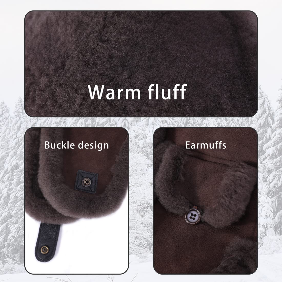 Harssidanzar Lammfell Shearling Wintermütze für Herren und Damen Echtes Leder Trappermütze Fliegermütze Aviatormütze Ushanka Bomber Hut mit Ohrenklappen CU603EU1