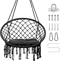 Vista 1 de Silla colgante tejida a mano de cuerda de algodón, silla hamaca, máximo 330 libras, silla de columpio de cuerda de malla tejida hecha a mano
