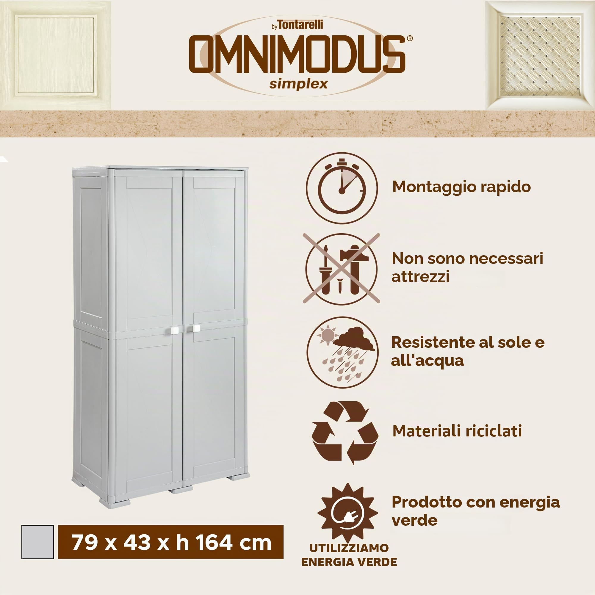 Tontarelli S.p.A. PORTASCOPE SIMPLEX con 1 RIPIANO Grigio Mobile Contenitore, 79X43XH164CM