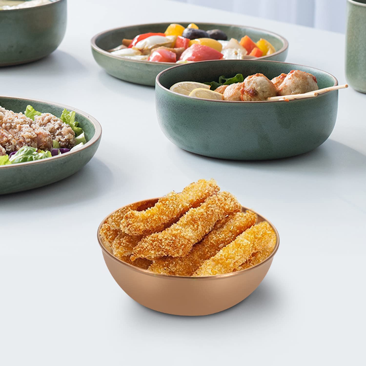 6 Mini Ciotole In Acciaio Inox - Per Salse, Snack E Spezie, 3 Oro E 3 Argento, Lavabili In Lavastoviglie - Foto 4