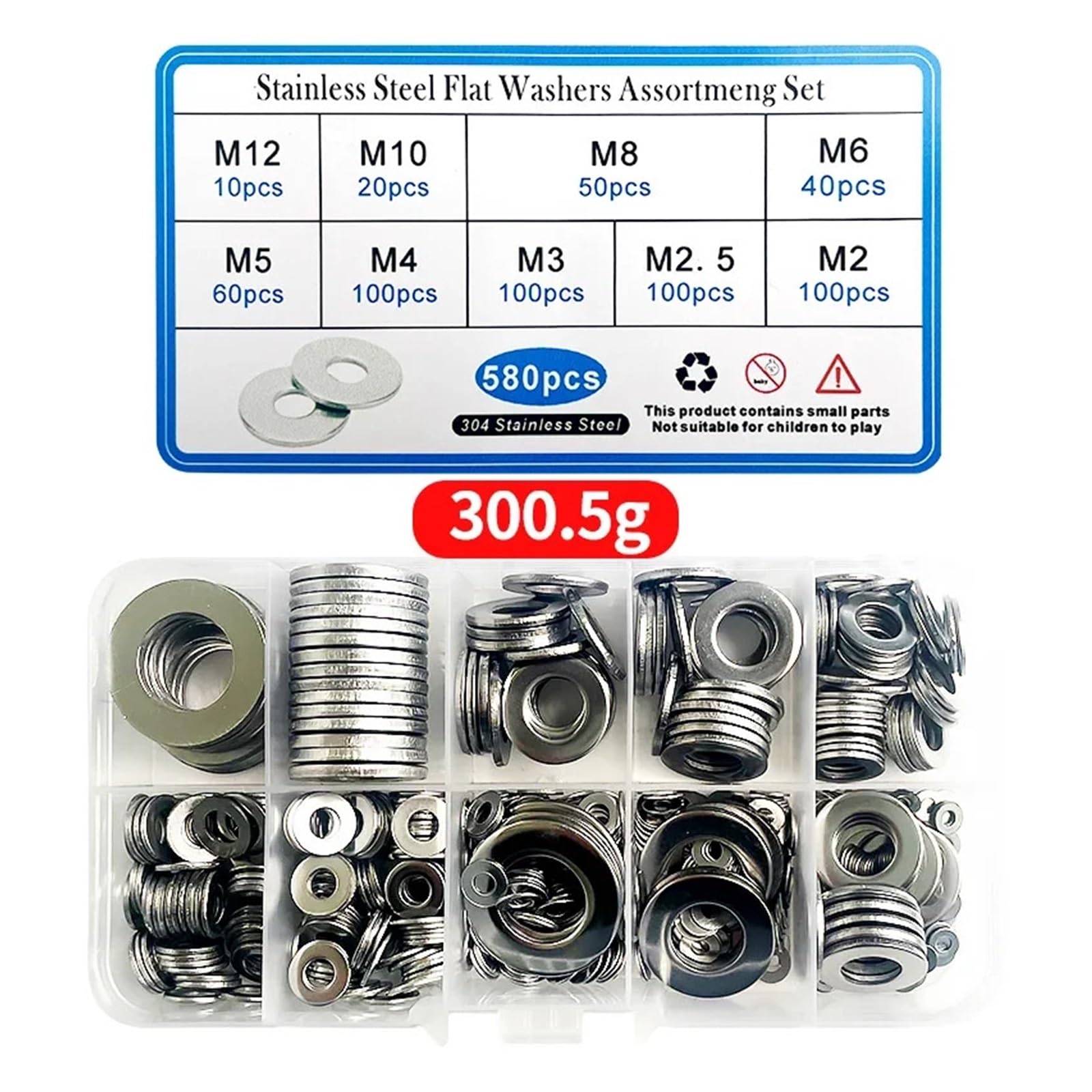 580 teile/schachtel 304 Edelstahl Dichtung Flache Wafer Scheibe M2 M 2,5 M3 M4 M5 M6 M8 M10 M12(5 BOXES)