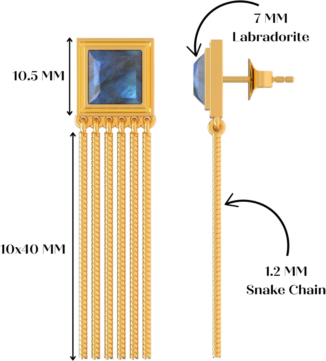 925 Sterling Silver Square Stud Earrings for Women, 18K Gold Plated With Dangling Chain Tassels – Elegant Geometric Drop Earrings for Party or Gift - Image 2