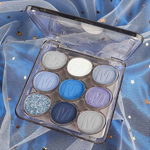 Miniatura 7 de Paleta de sombras de ojos de 9 colores azul plateado mate brillo para maquillaje de ojos, alta pigmentación blanca y gris sombra de ojos