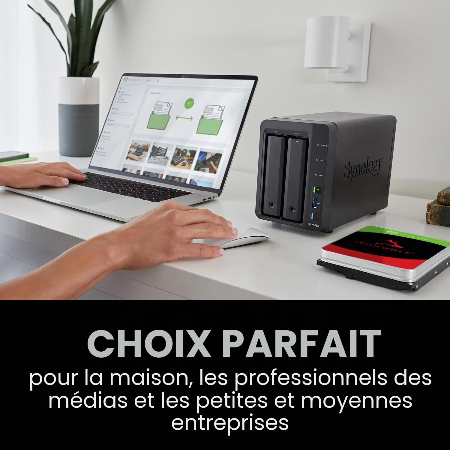 Seagate IronWolf 12To, Disque dur interne NAS HDD, CMR 3,5" SATA 6Goit/s 7 200 tr/min, 256 Mo de mémoire cache, pour NAS RAID, Ouverture facile, services Rescue valables 3 ans (ST12000VN0007) | 7200 tr/min. HDD optimisé NAS 24/7. AgileArray, All-CMR, capt