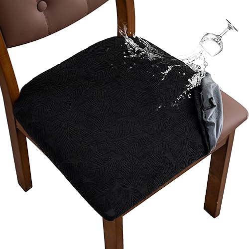 Funda de asiento impermeable para silla de comedor, fundas de asiento lavables para sillas de cocina (negro, 4 piezas)