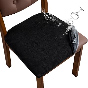 Waterproof Seat Cover for Dining Room Chair Seat Covers Washable Kitchen Chair Seat Slipcovers Protector Black, 6 PCS