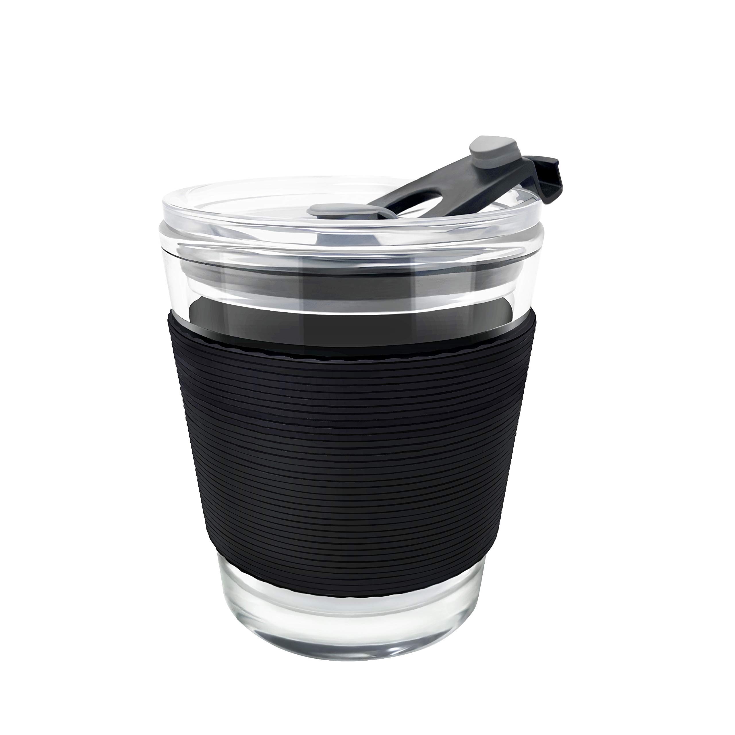 Farship Lifestyle 12oz Reusable Glass Coffee Cup with PP Lid, Toughened Travel Mug, Spill-proof, BPA Free
