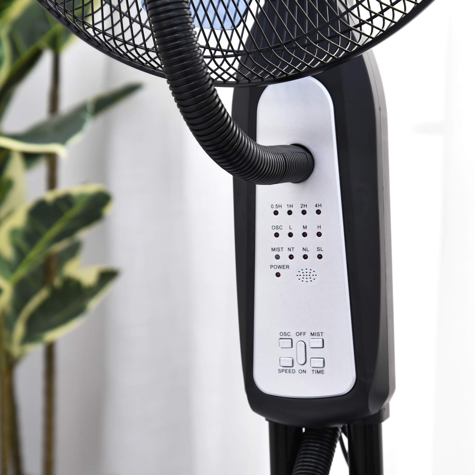 HOMCOM Ventilatore Nebulizzatore e Deumidificatore Oscillante 70° con 3 Modalità, Telecomando e Timer 7.5h, Tanica 2.8L, 90W, Ф44.5cm x 120cm