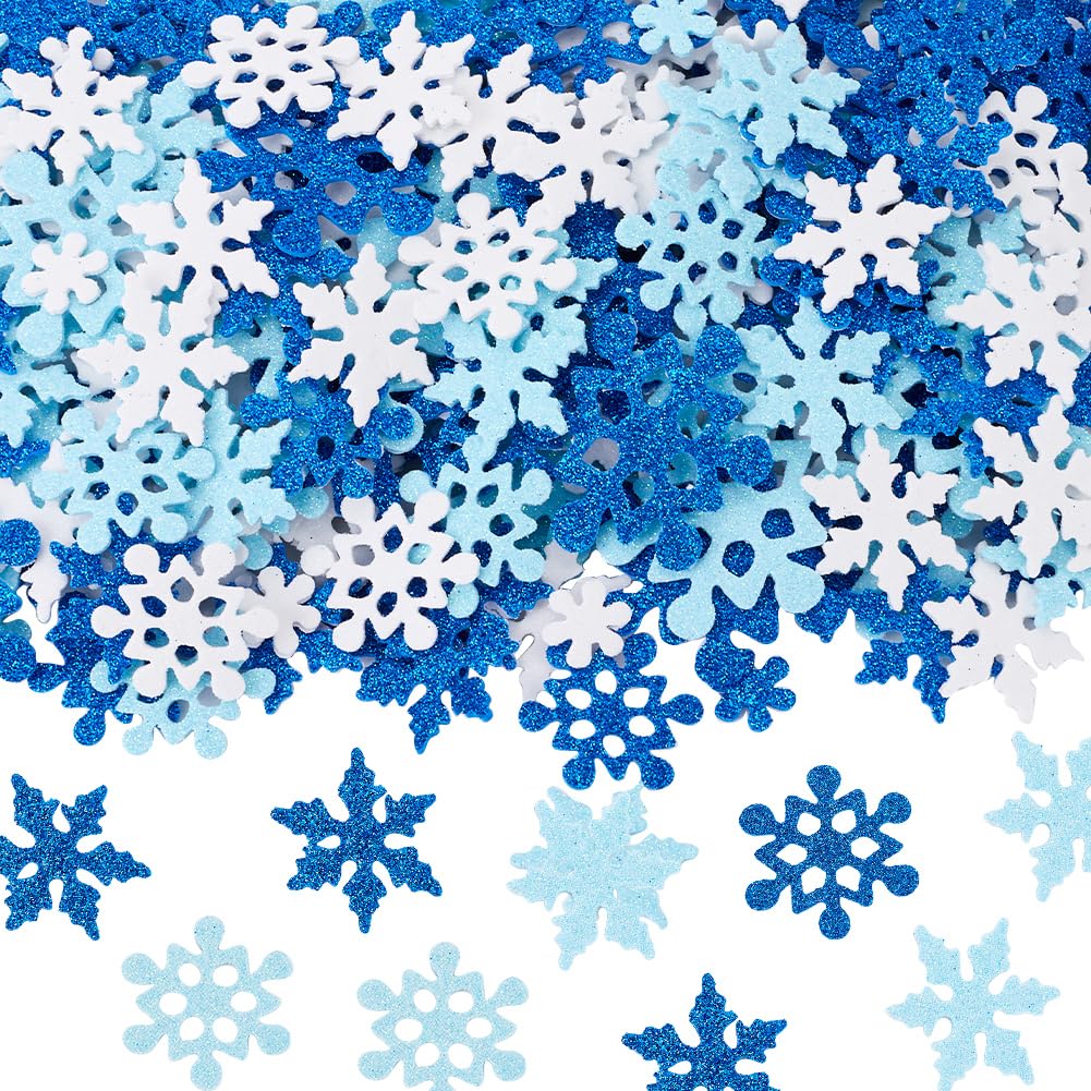 Autocollants en mousse pailletée flocon de neige loisirs créatifs enfant bleu blanc