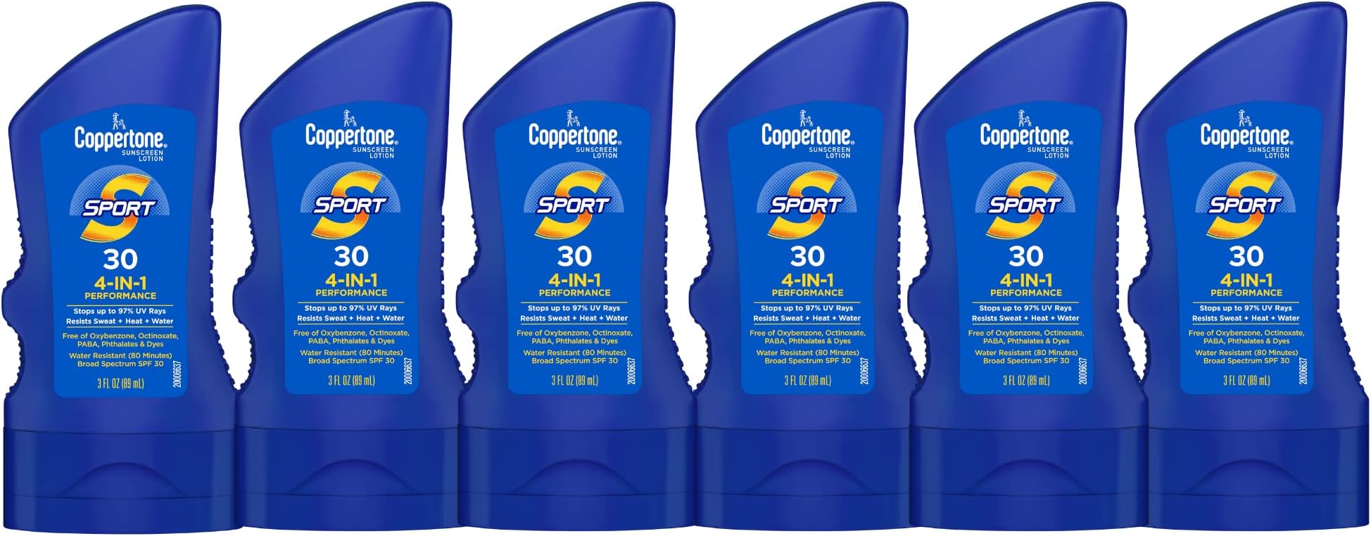 Sport Sunscreen Lotion, Broad Spectrum SPF 30 Sunscreen Multi Pack, 3 Fl Oz, Pack of 6