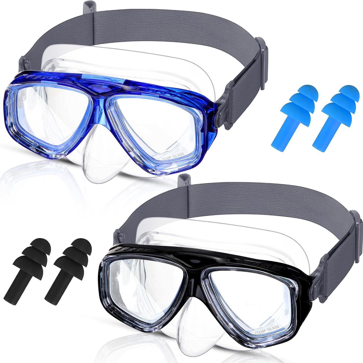 Flutesan 2 Pack Kids 6-14 Swim Goggles with Nose Cover Diving Mask Fabric Strap with Earplugs Swimming Goggle Waterproof Clear Snorkel Goggle