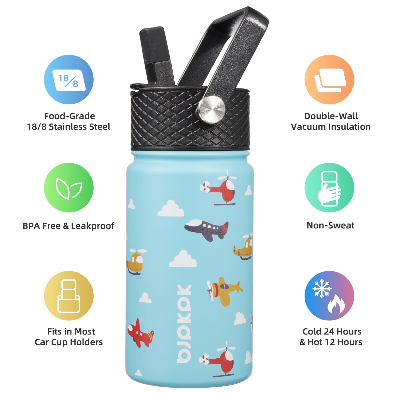 Amazon.com: BJPKPK Water Bottle with Straw Lid, 15 oz Insulated Water Bottle,  Stainless Steel Metal Water Bottles, Reusable Leak Proof BPA Free Thermo,  Flask, Cups, Aircraft: Home & Kitchen