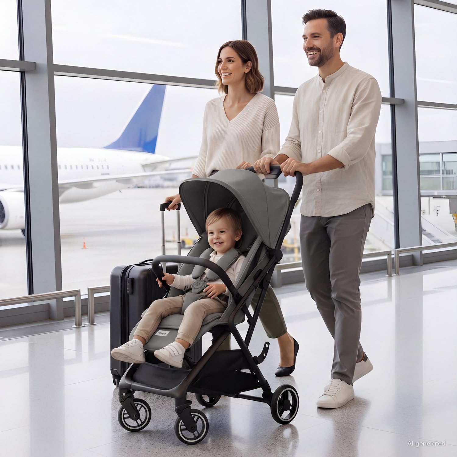hauck Fly N Care Passeggino da Viaggio Ultracompatto e Leggero con Borsa di Trasporto e Adattatori Ovetto, Pieghevole con Una Mano, Schienale Reclinabile dalla Nascita a 22 kg, UPF 50+