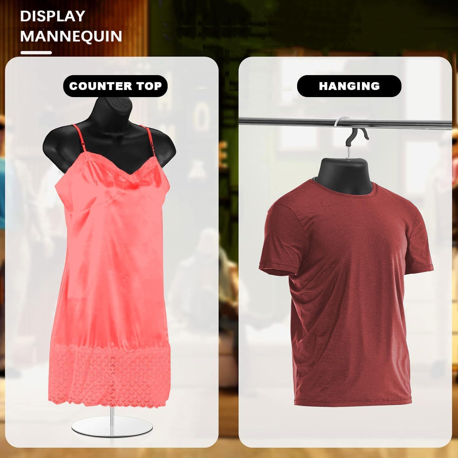 4 PCS Silver Male Mannequin Torso, Hanging mannequins with Hooks, Hollow Backs, Stackable, Suitable for T-Shirt displays, Craft exhibitions, Photography, and Design.
