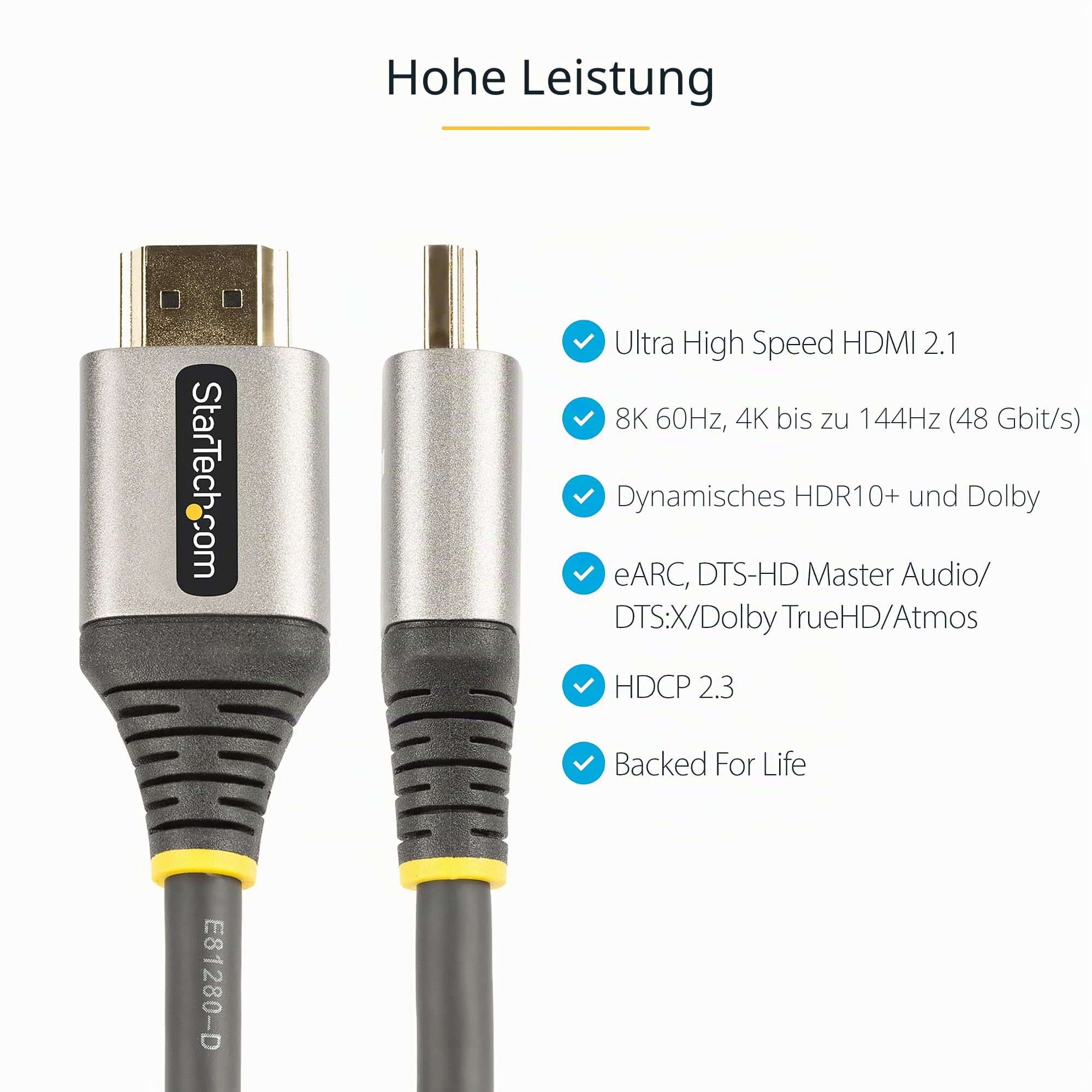 StarTech 5m Zertifiziertes HDMI 2.1 Monitorkabel, 8K 60Hz, HDR10+, 48Gbps