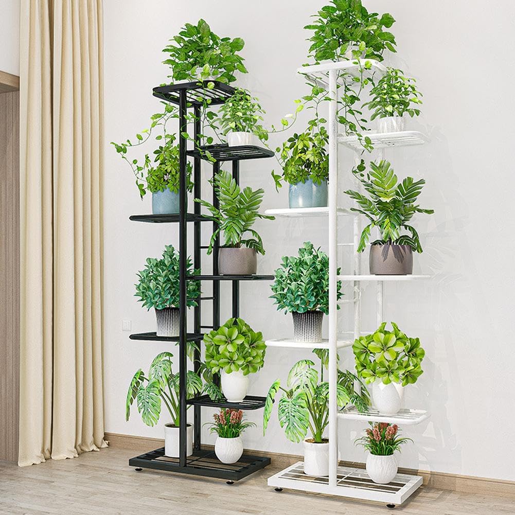 Garvee Soporte para Plantas de Metal, Estantería Esquinera 7 Niveles para 8 Macetas, Soporte para Macetas Interior/Exterior para Balcón, Patio, Jardín, Salón, Blanco